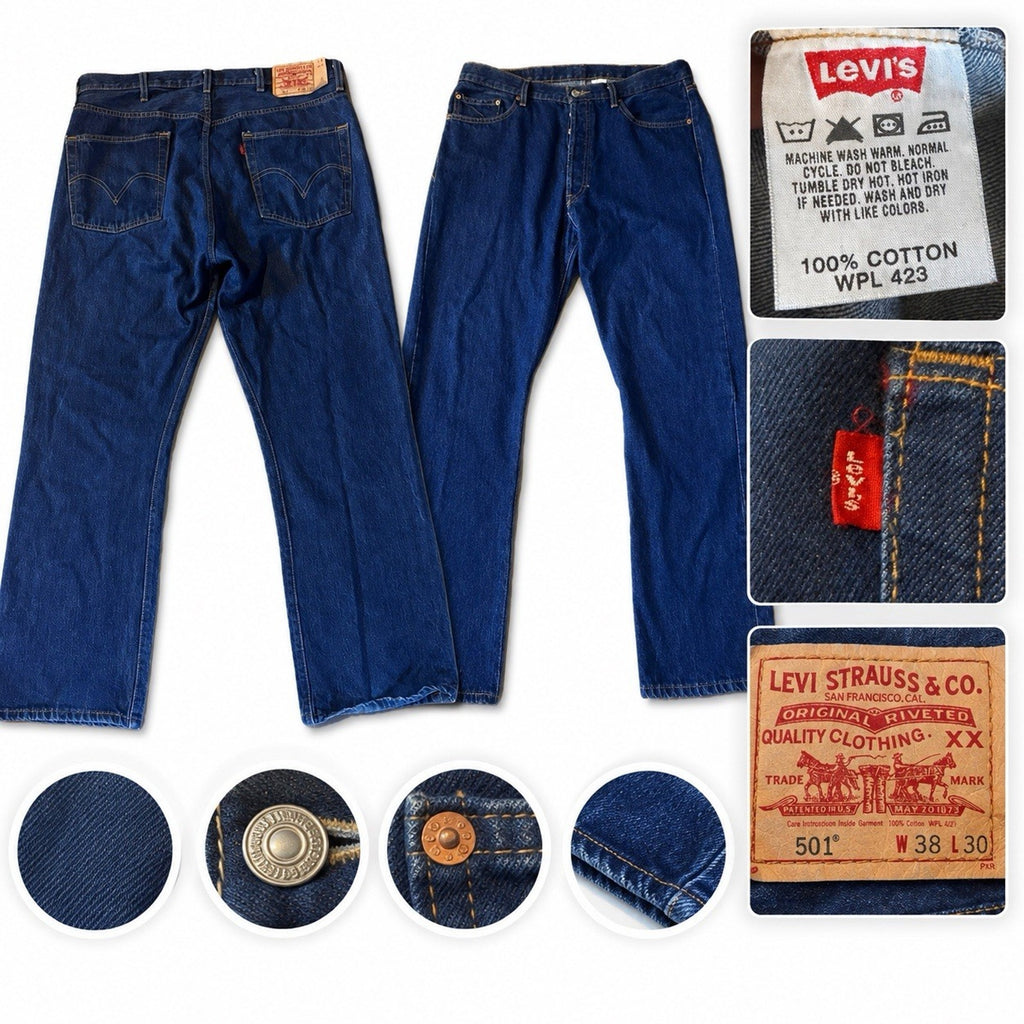 Vtg Men’s Levis 501 Denim Blue Jeans 2007 38x30 Dark Rinse Indigo Button Fly Y2K