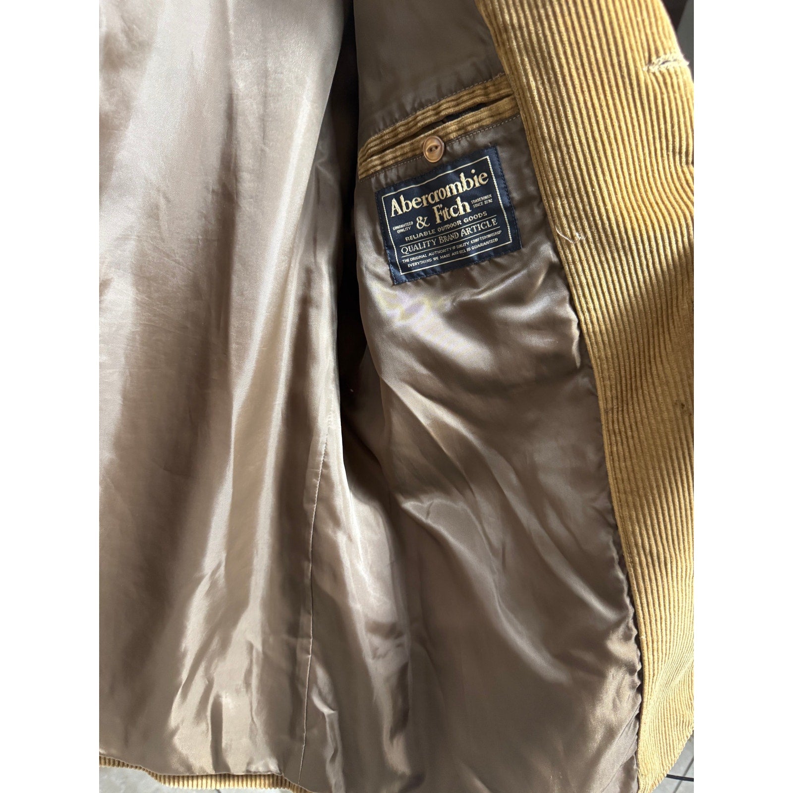 Abercrombie & Fitch Tan Corduroy Sport Coat Blazer Jacket Large L Brown 3 Y2K