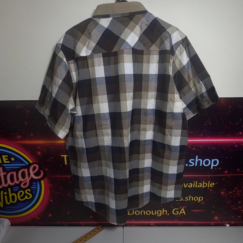Red Ape Plaid Button Up Shirt Mens XL Short Sleeve Embroidered Logo Streetwear