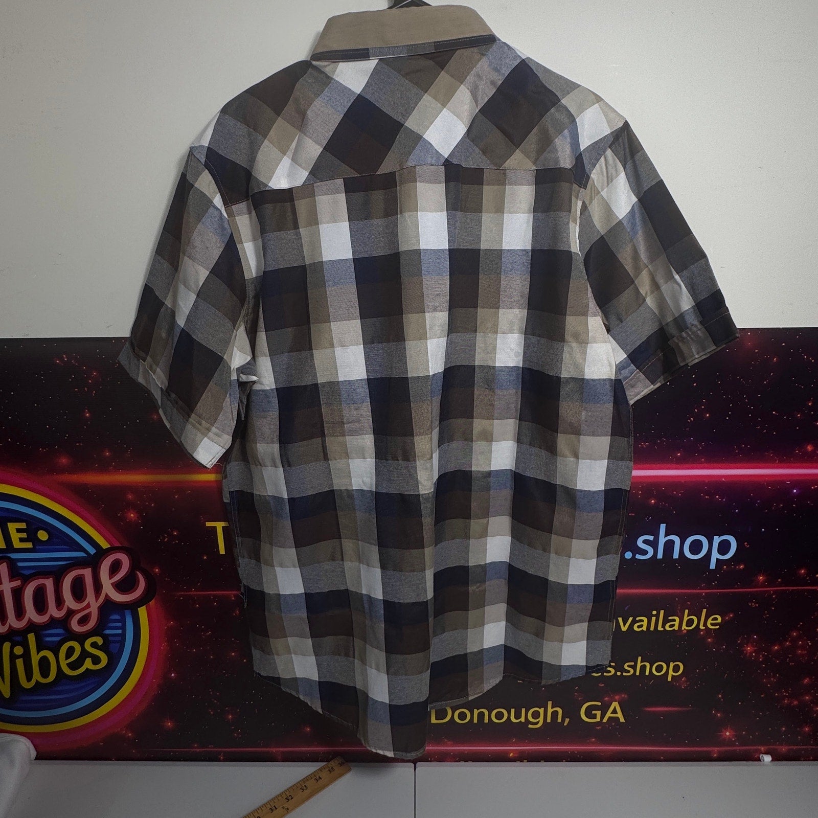 Red Ape Plaid Button Up Shirt Mens XL Short Sleeve Embroidered Logo Streetwear