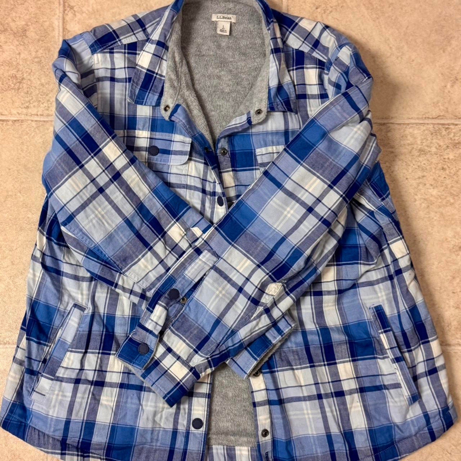 Blue and white plaid button up