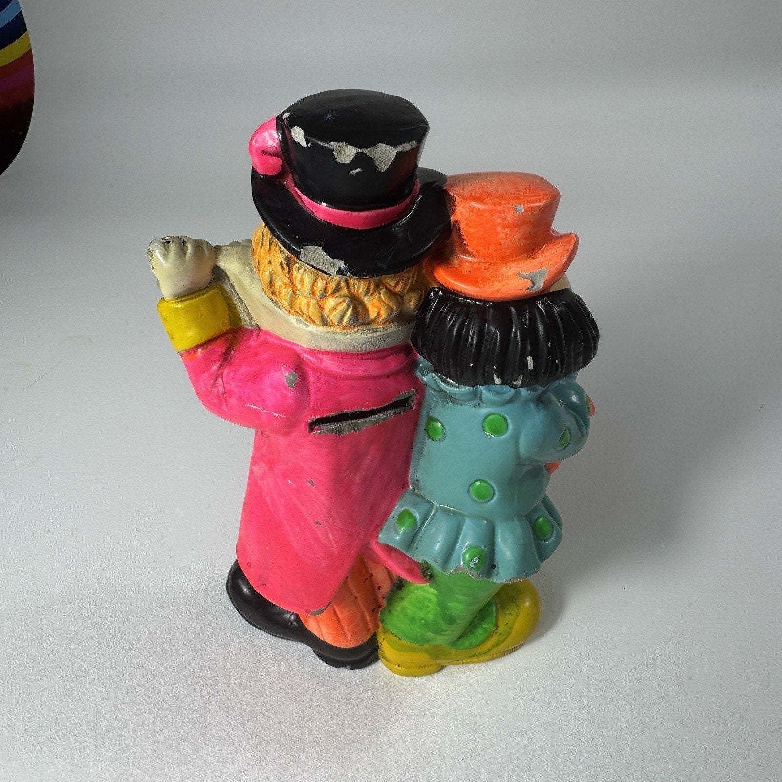 Vtg 1968 OSL Japan Musician Clown Coin Bank Chalkware Rare Vibrant Colorful HTF