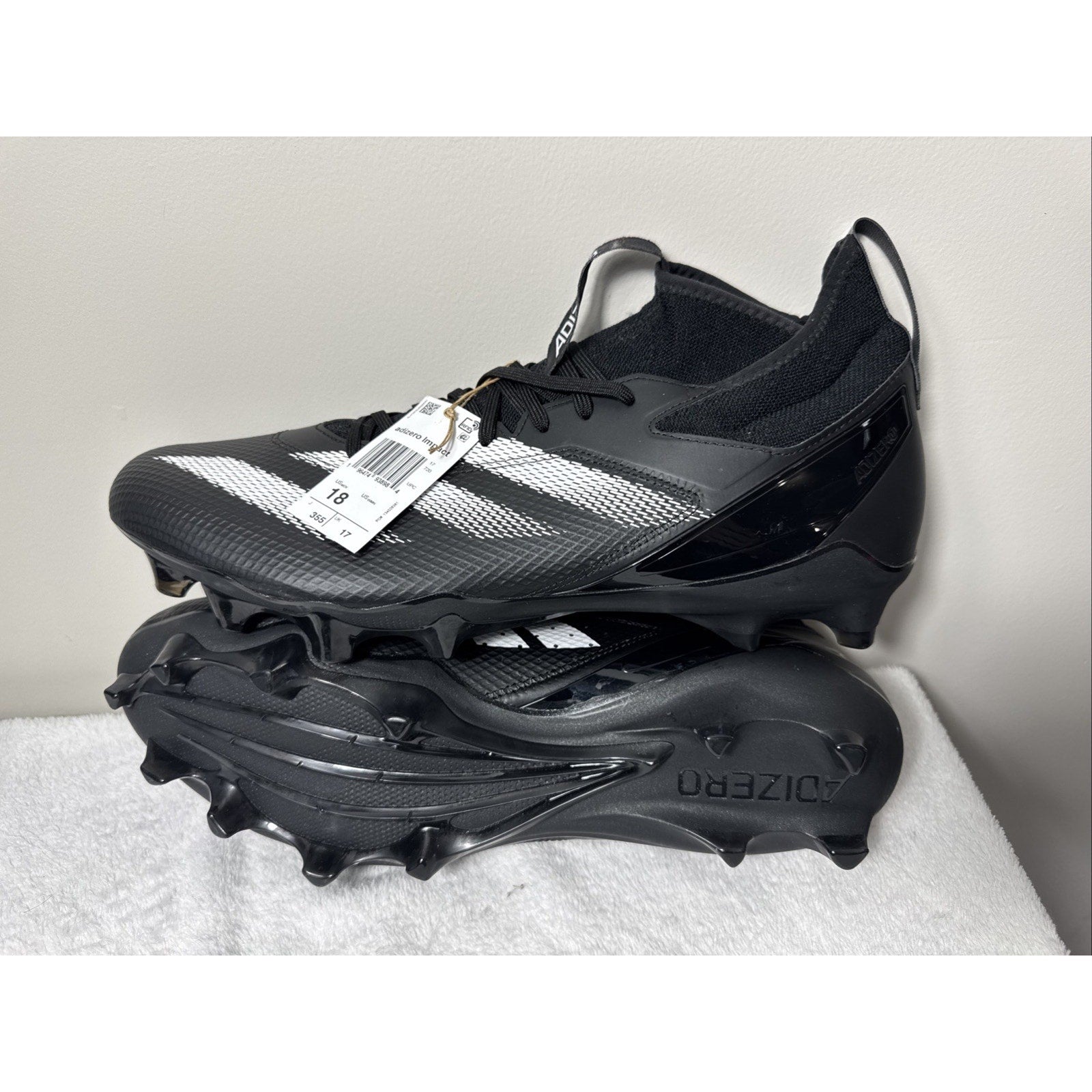 Adidas Adizero Impact Football Cleats Mens Black, Silver Sneakers Shoes Sz 18