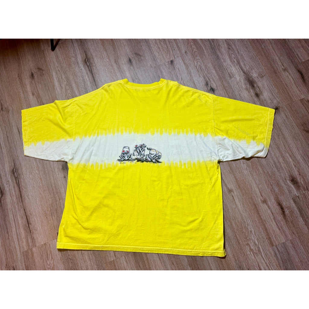Vintage 2001 Frog Graphic T Shirt 5XL Yellow Tie Dye Beer Tequila Party Tee