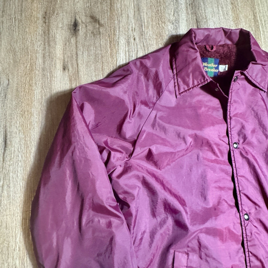 Vtg Weather Breaker Sherpa Lined Coach Jacket USA Burgundy Nylon Men’s L Tall