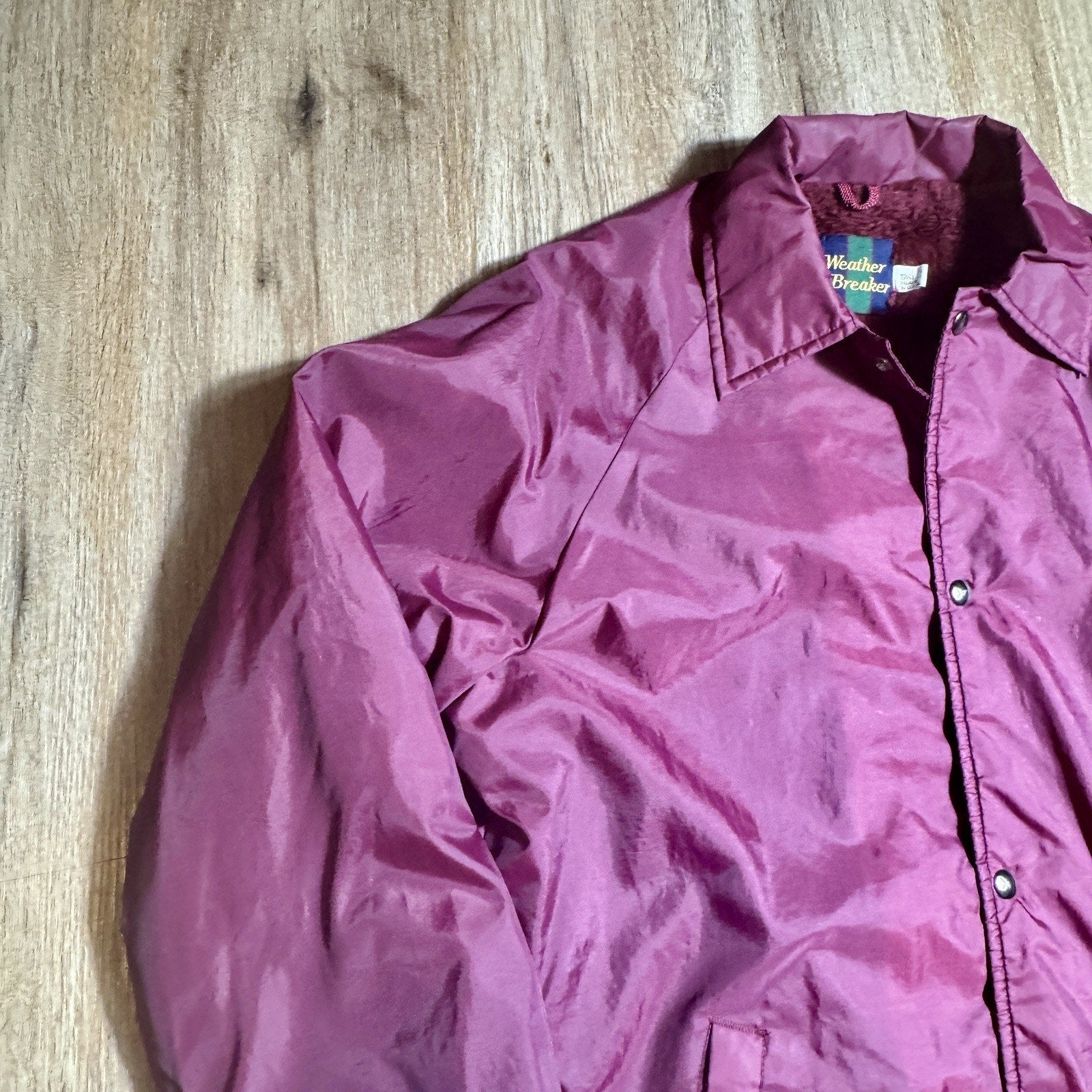 Vtg Weather Breaker Sherpa Lined Coach Jacket USA Burgundy Nylon Men’s L Tall
