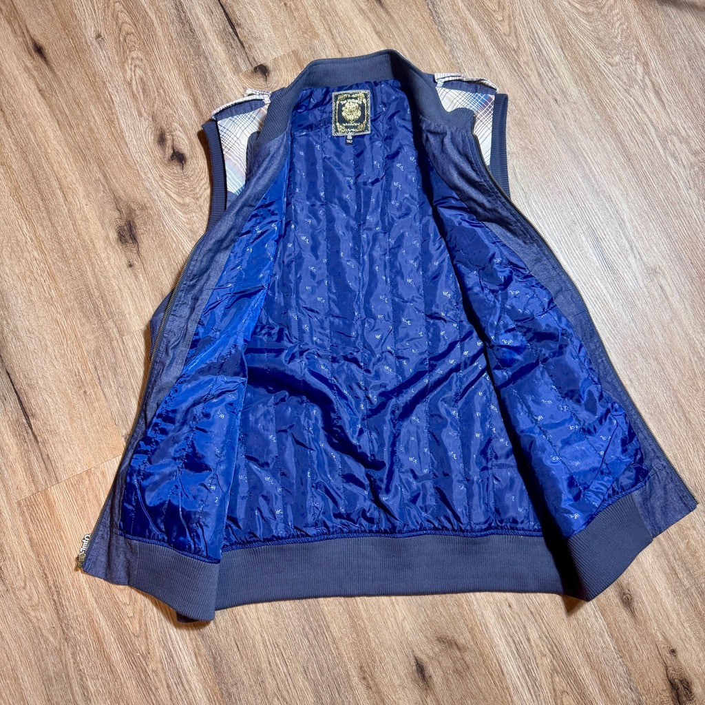 Live Mechanics Plaid Chambray Full Zip Vest 3XL Y2K Motorcycle Biker Denim Vest
