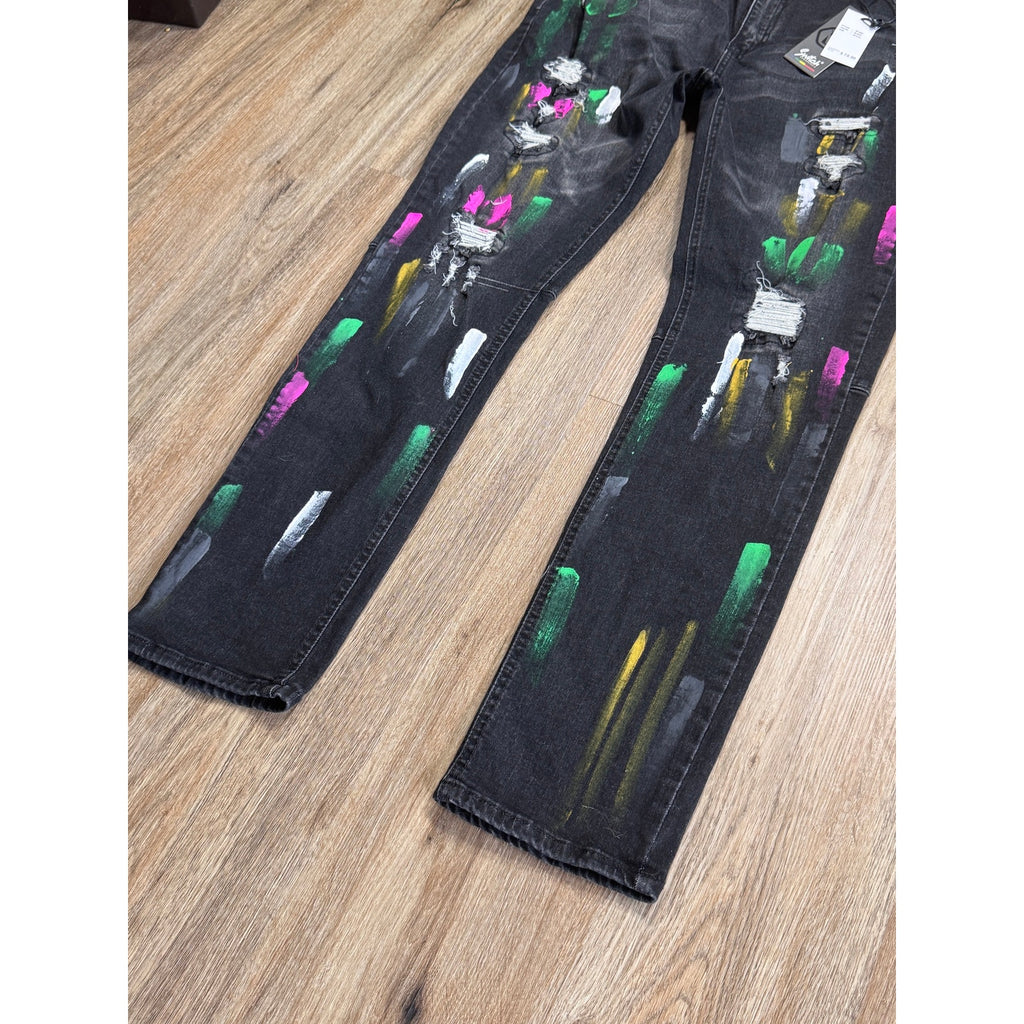 Switch Remarkable Distressed Paint Splatter Jeans Men’s 40x32 Slim Taper Black Denim NWT
