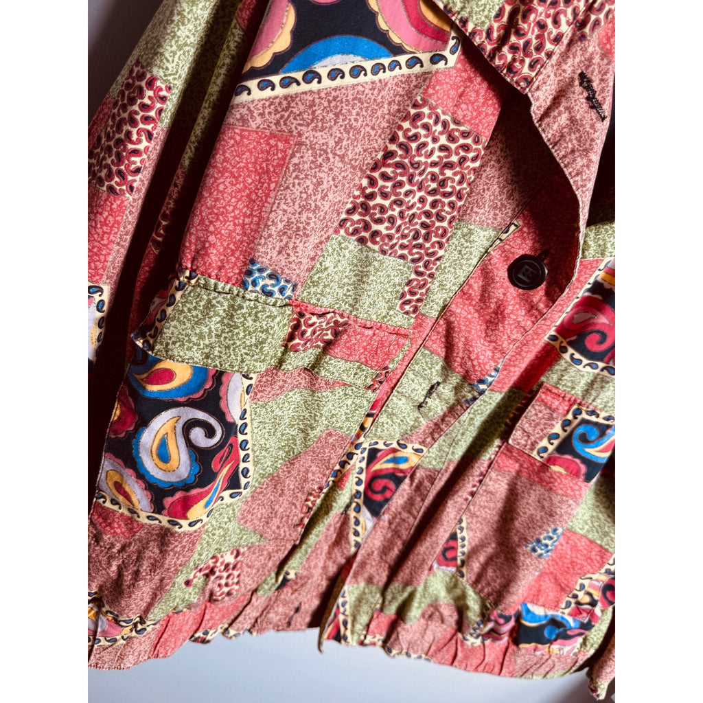Vintage GDT Too Abstract Patchwork Paisley Jacket Women’s Medium 90s Cropped Boho Retro