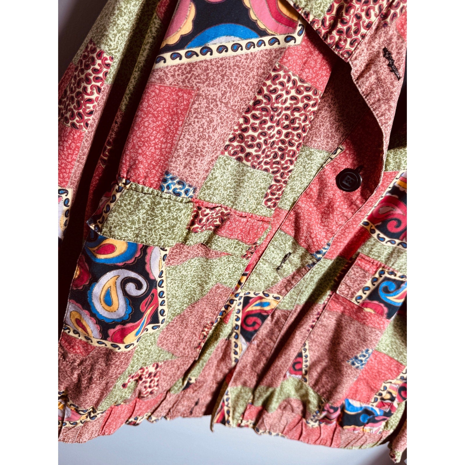 Vintage GDT Too Abstract Patchwork Paisley Jacket Women’s Medium 90s Cropped Boho Retro