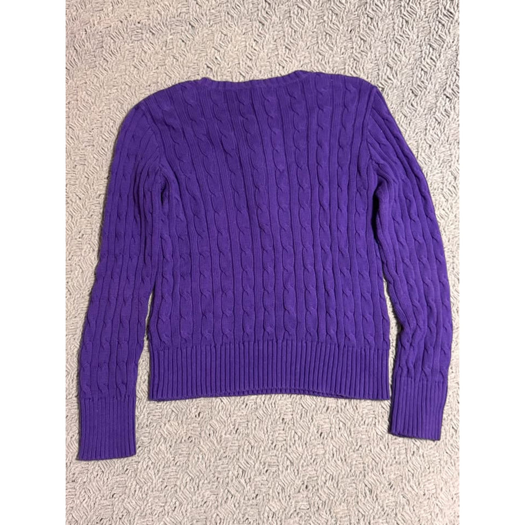Vtg Polo Ralph Lauren Cable Knit Sweater Purple Yellow Pony Women XL 16
