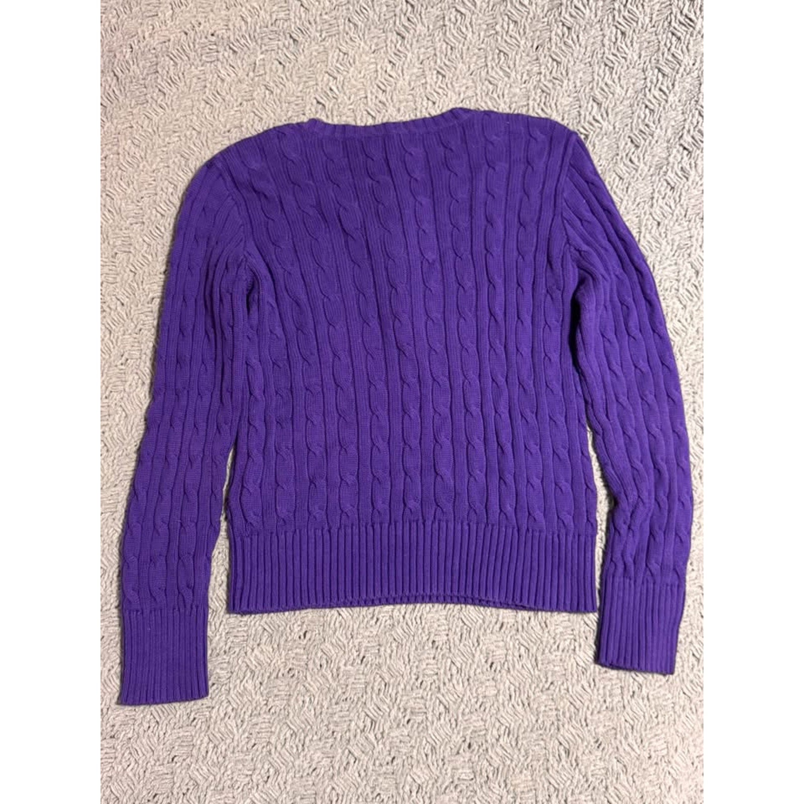 Vtg Polo Ralph Lauren Cable Knit Sweater Purple Yellow Pony Women XL 16