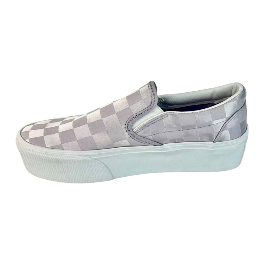 Vans Classic Slip-On Stackform Checkerboard Satin Lilac Purple Platform Shoes W7