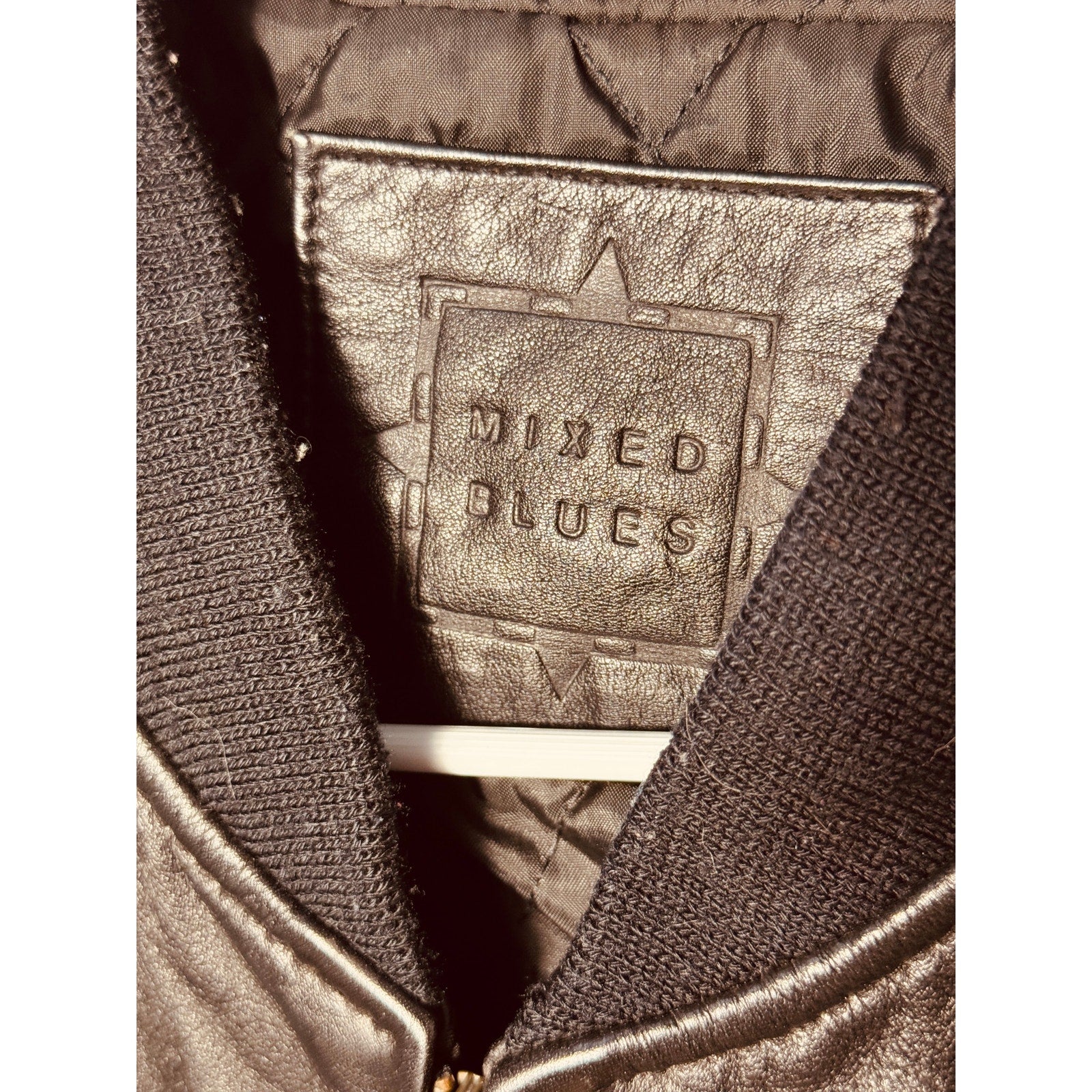 Vintage Mixed Blues Genuine Leather Bomber Jacket Black Ribbed Zip Flight Jacket