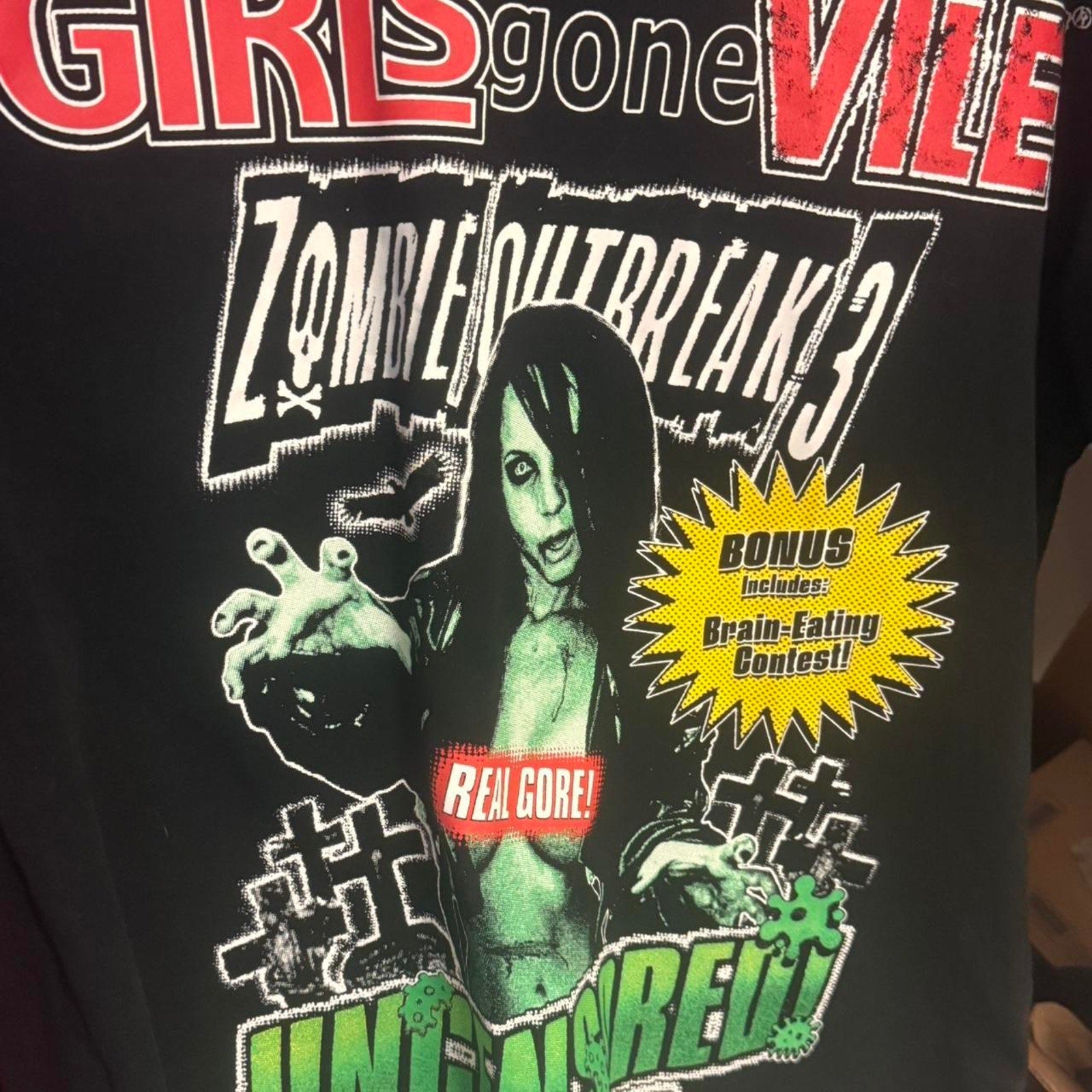 Vtg Girls Gone Vile Zombie Outbreak Uncensored T Shirt XL Black Goth