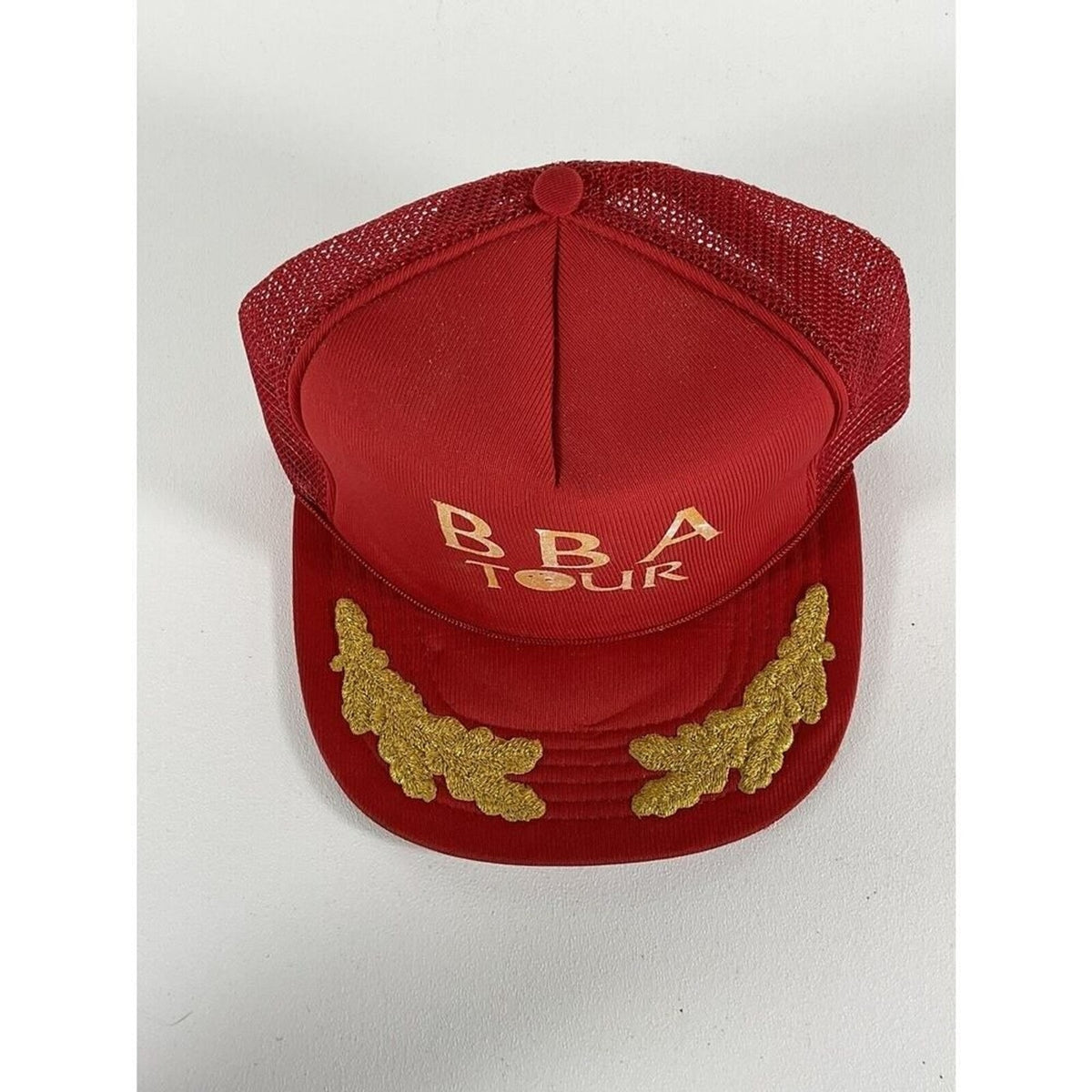 Vintage BBA TOUR Red And Gold Mesh Snapback Trucker Hat Cap Bowling 1970s