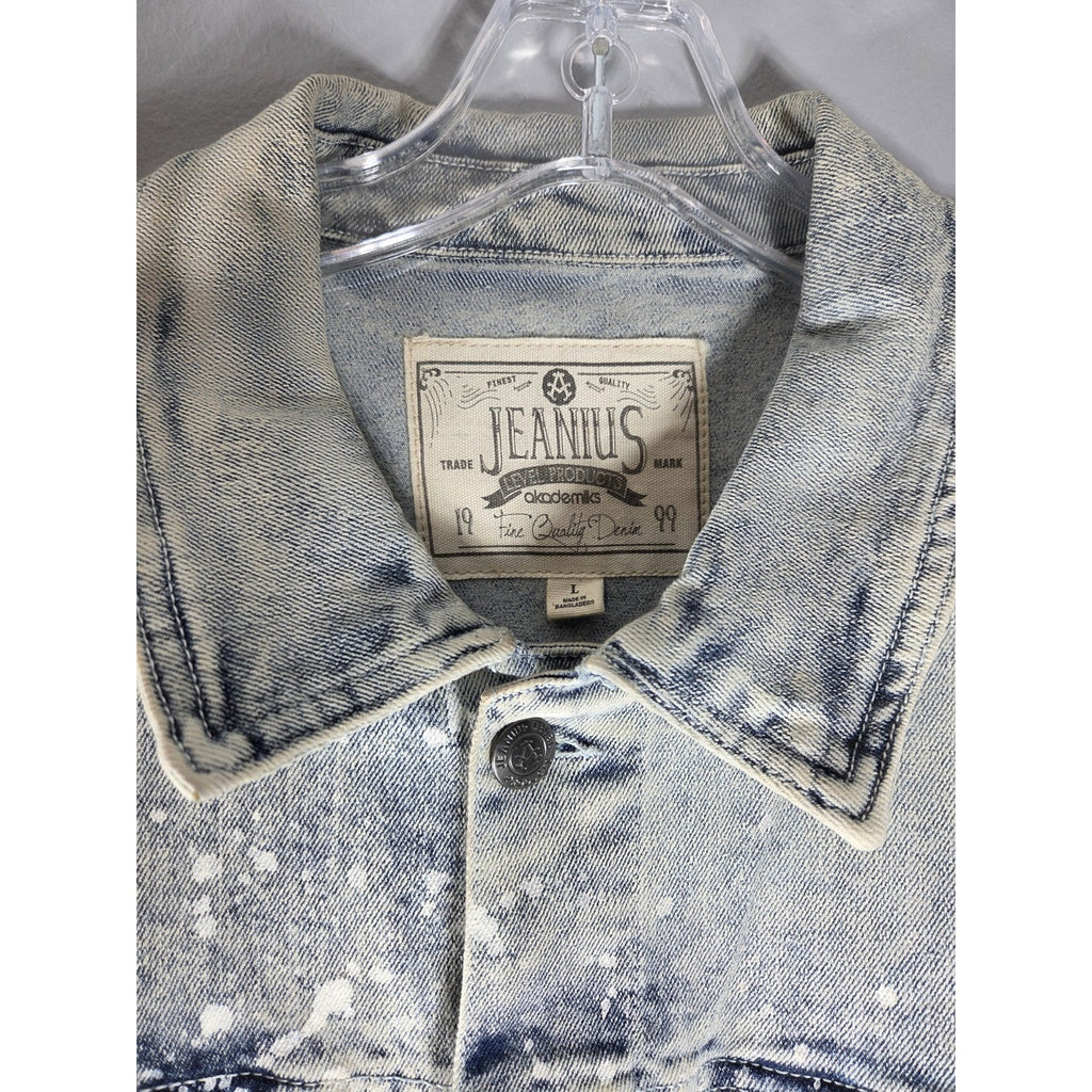 Akademiks Jeanius Denim Jacket Paint Splatter Biker Style Men’s Large