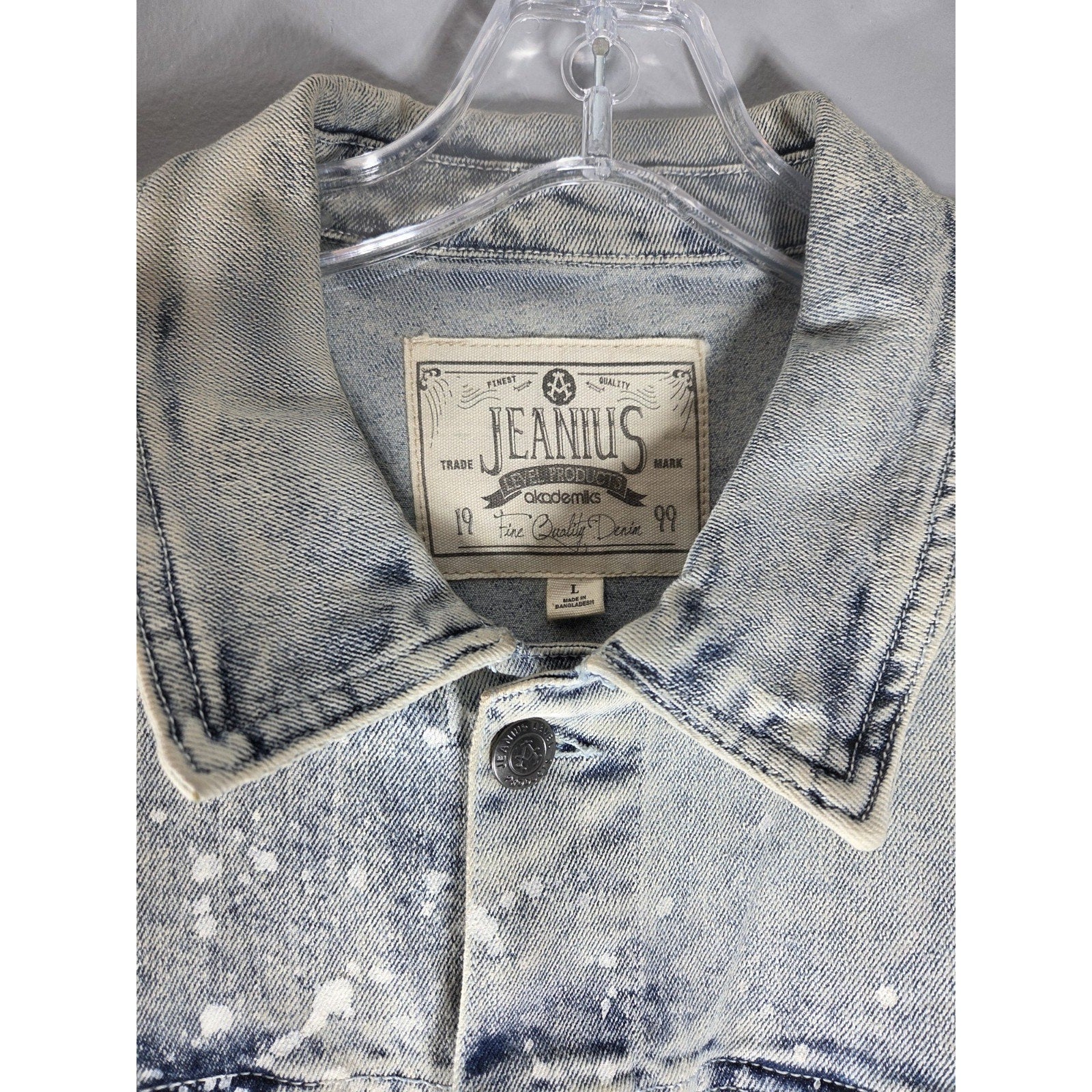 Akademiks Jeanius Denim Jacket Paint Splatter Biker Style Men’s Large