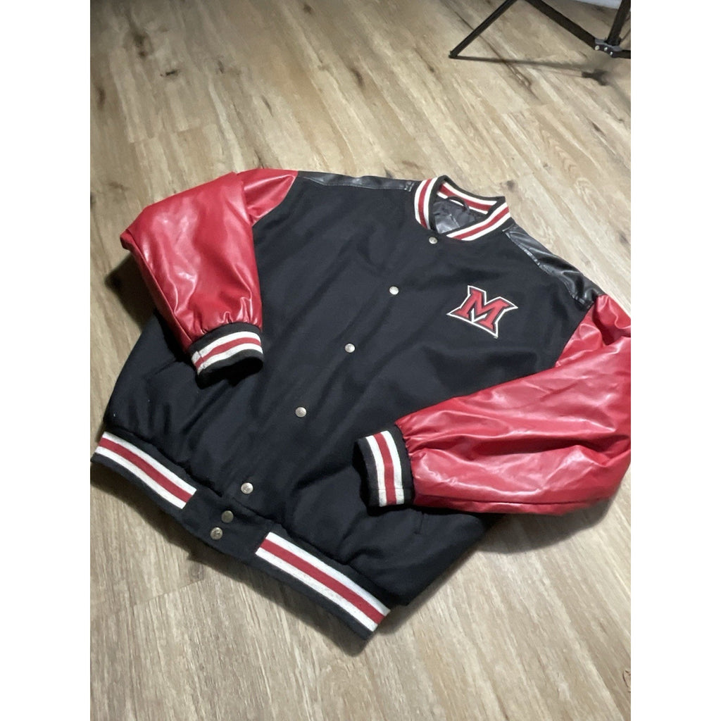Miami RedHawks Steve & Barry’s Varsity Jacket Wool Faux Leather Large Red Black