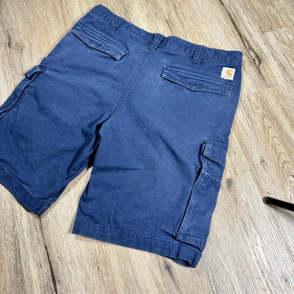 Carhartt Rugged Flex Cargo Work Shorts Men's 34 x 9.5 Navy Relaxed Fit Canvas