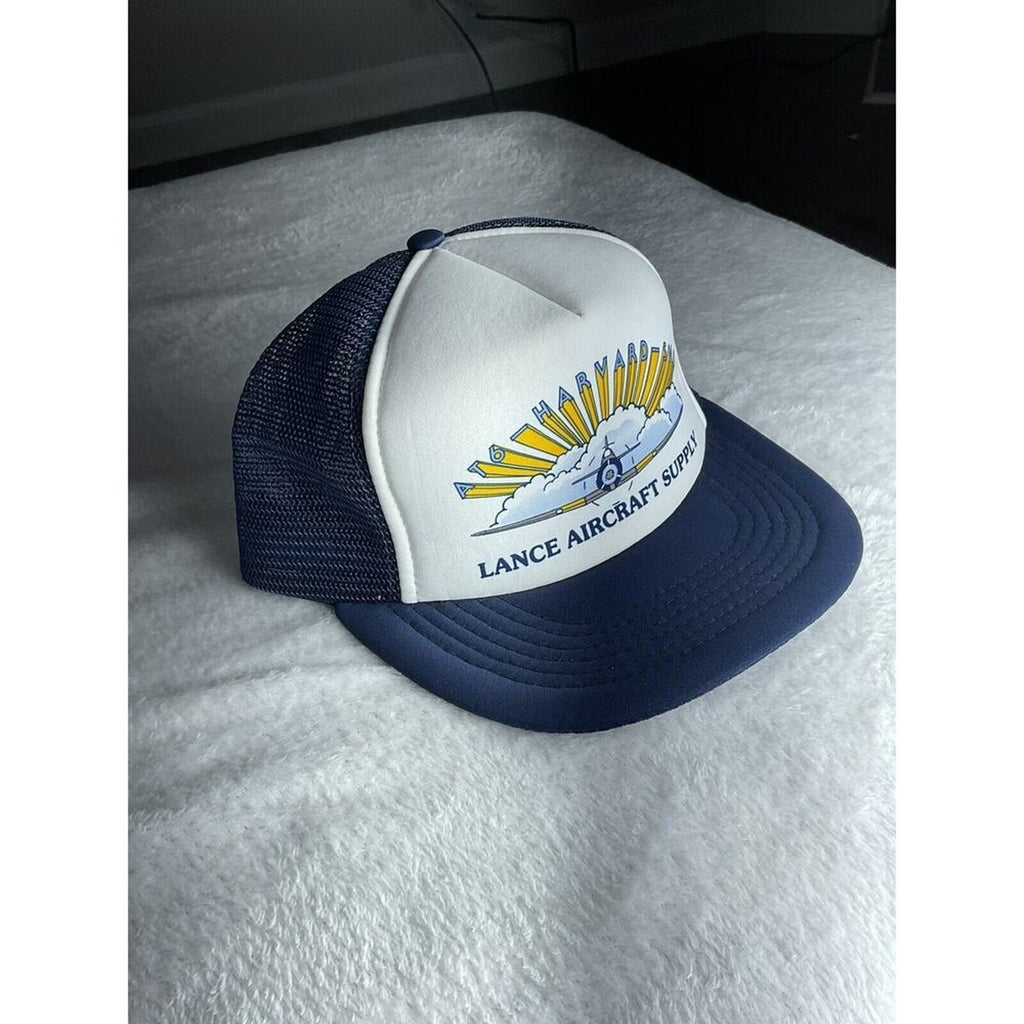 Vintage Lance Aircraft Supply Trucker Hat Jet Blue Foam AT6 Harvard SNJ AIRPLANE