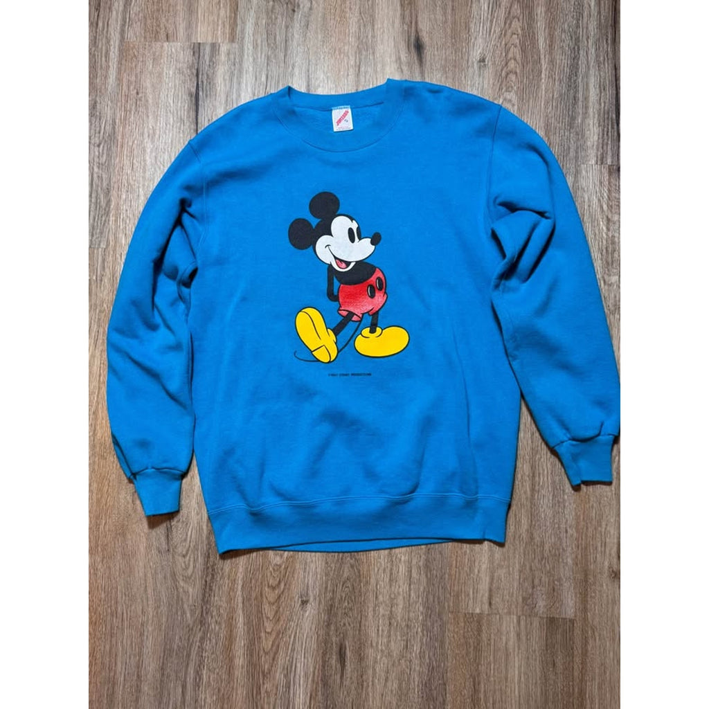 Vtg 80s Mickey Mouse Sweatshirt Jerzees USA XL Blue Disney