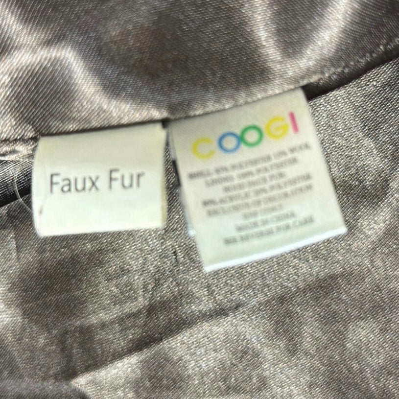 COOGI Wool Blend Toggle Duffle Coat Camel Brown Faux Fur Hood Womens Large 2012