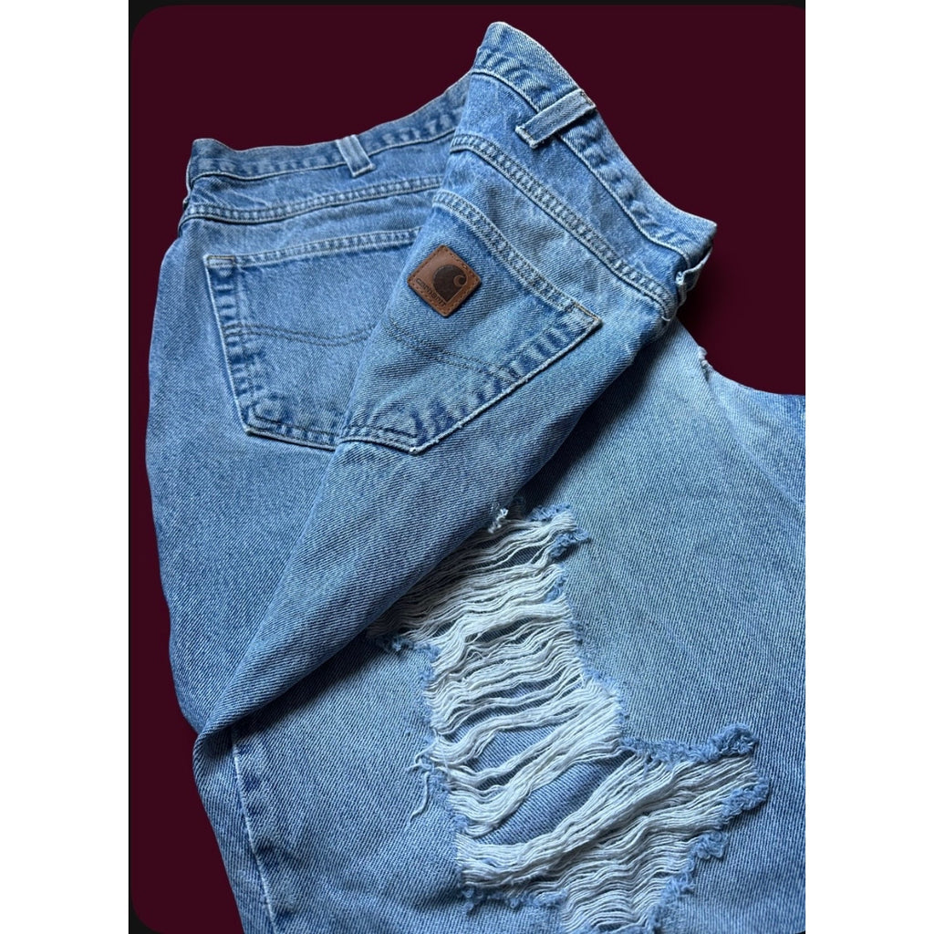 Carhartt Relaxed Fit Jeans Mens 40x30 Light Wash Distressed Workwear Denim