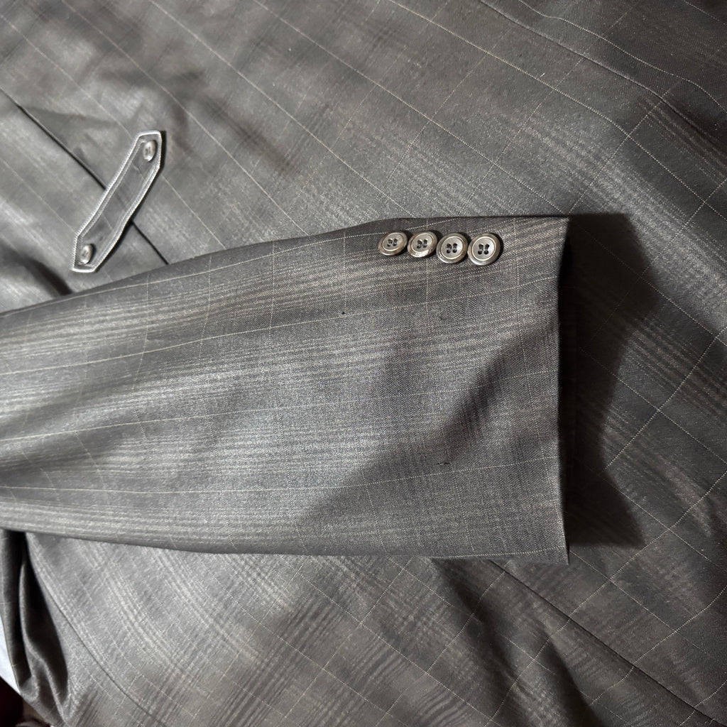 Pino Baldini 3 Pc Suit 48L 43W Charcoal Gray Windowpane Plaid Super 120s