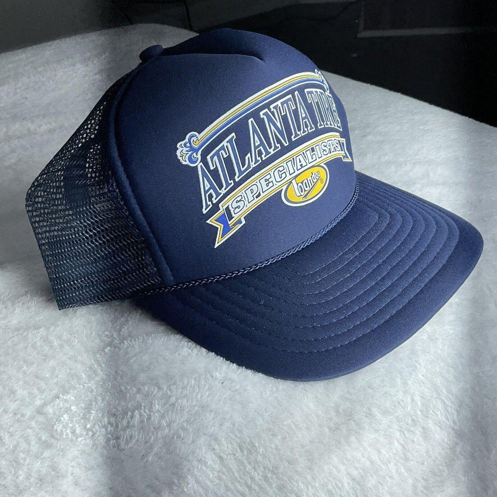 Vintage Atlanta Tire Specialist Bandog Blue Mesh Snapback Trucker Hat Nissin Cap