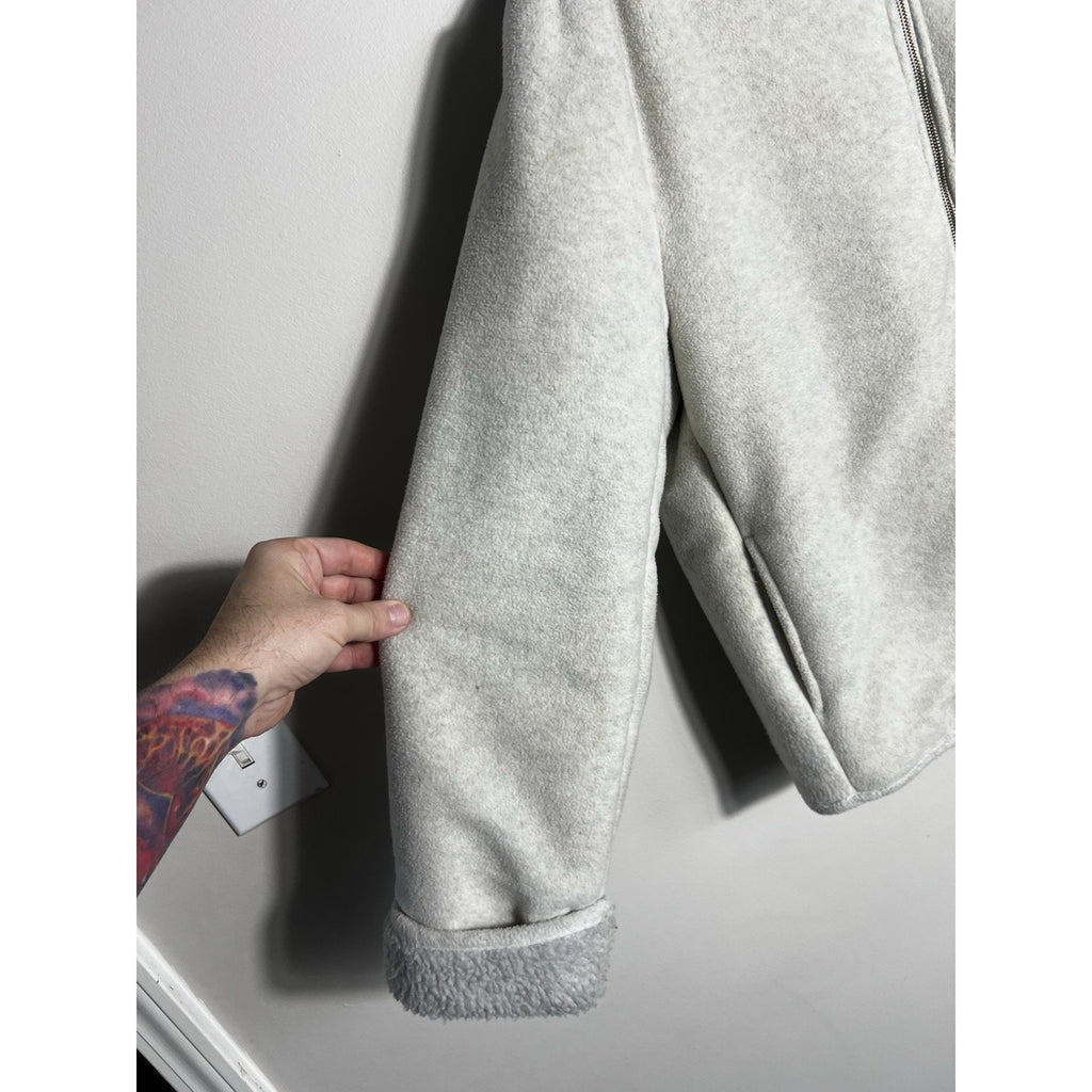 Vintage Fuda Studio Jacket Women’s L Gray Sherpa Fleece Zip-Up Soft Cozy Retro