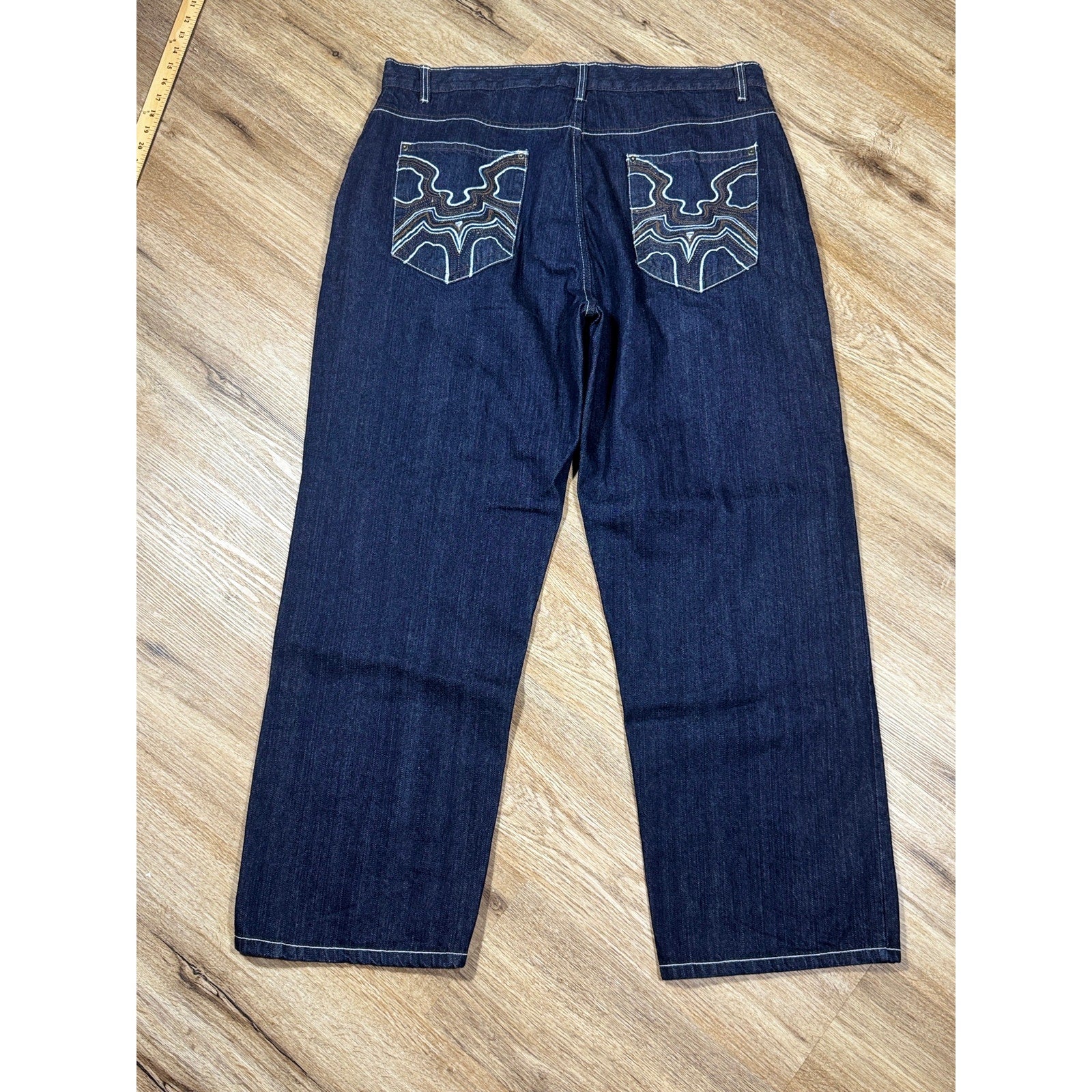 Vintage DON Y2K Baggy Dark Wash Embroidered Pocket Jeans Men’s 42 Hip Hop Skater