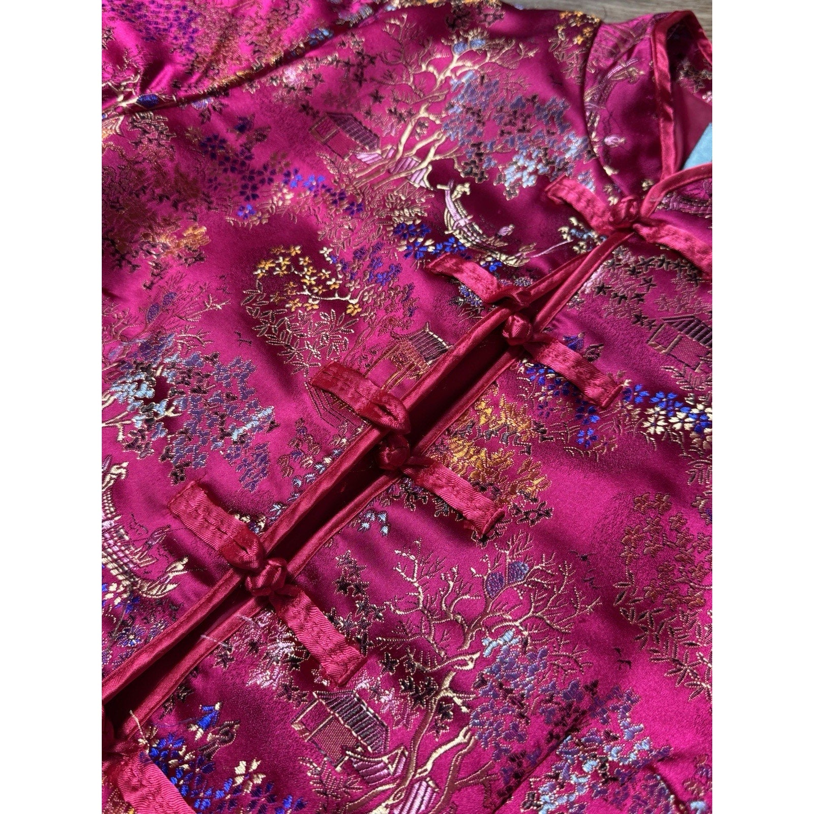 Vtg Old Navy Pink Brocade Mandarin Jacket Women’s S Satin Floral China Style