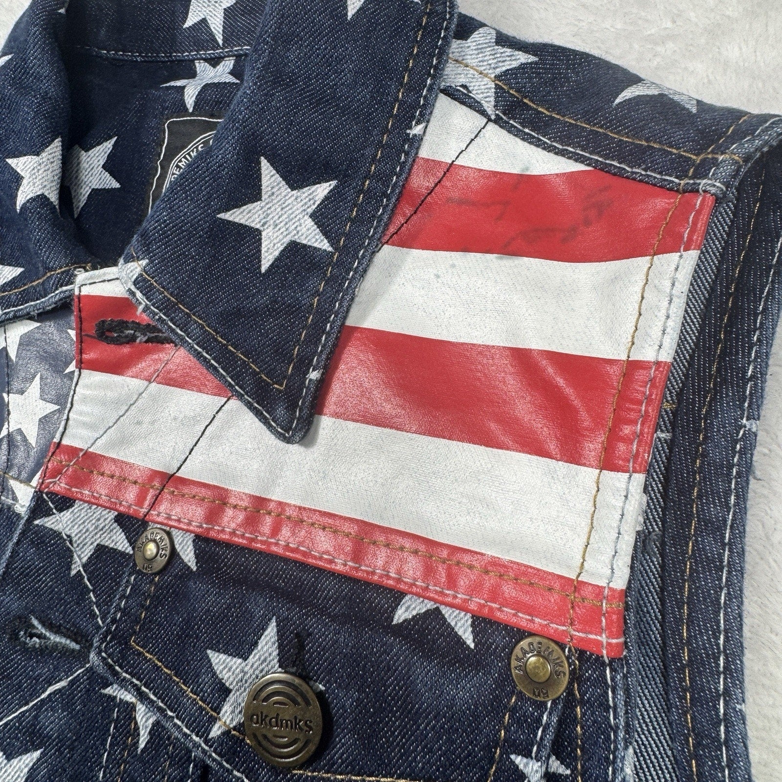 Akademiks AKDMKS Stars Denim Vest Womens XS Y2K Hip Hop USA Flag Patriotic 90s