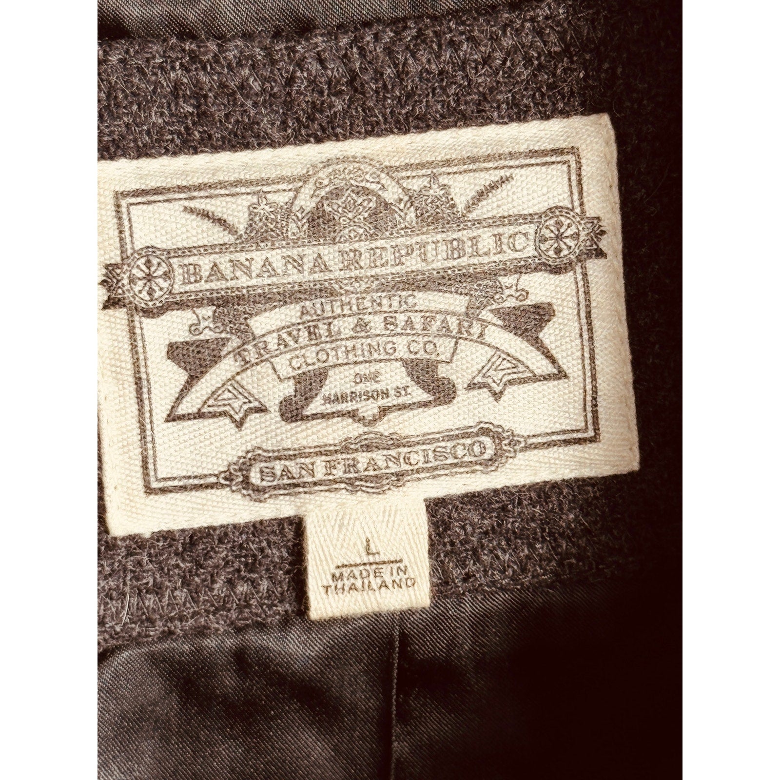 Vintage Banana Republic Gray Wool Duffle Coat Women Large Safari Travel Jacket