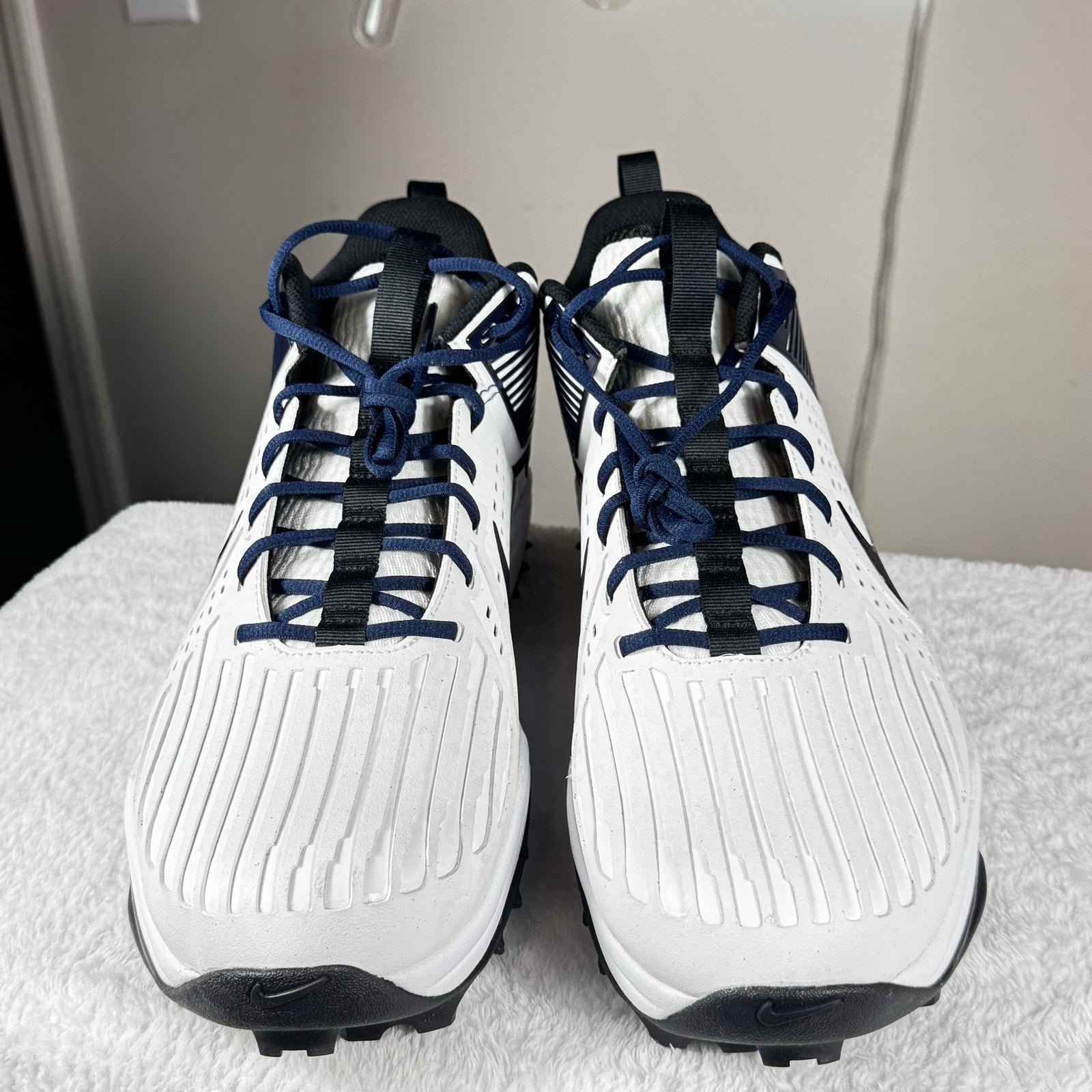 Nike Force Savage Pro 3 Shark Football Cleats White Navy FJ8163-103 Sz 16