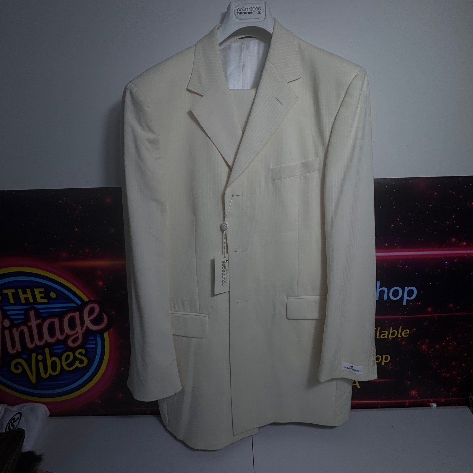 NWT Courrèges Homme Ivory Virgin Wool 2 Piece Suit EU 47 French Designer
