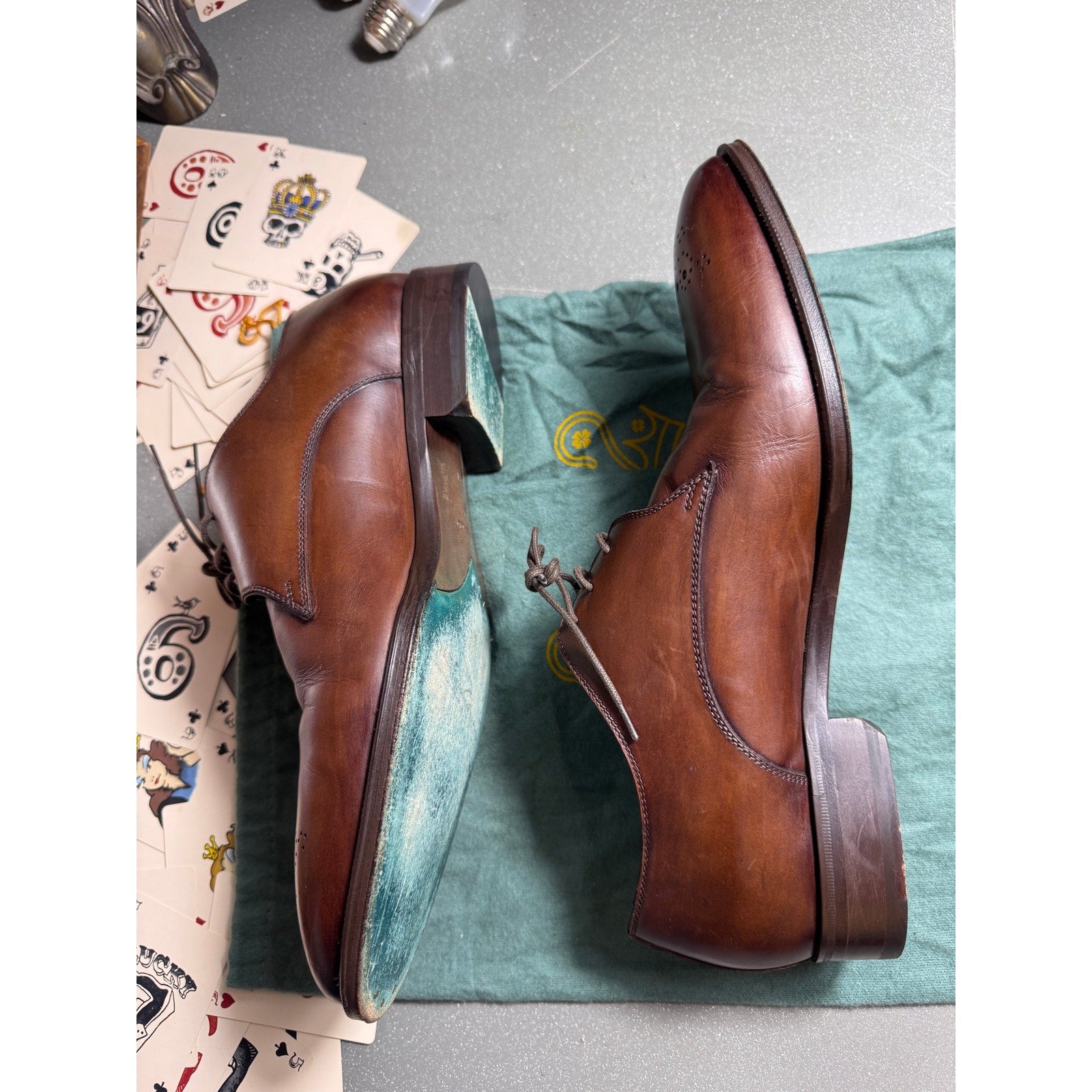 Pastori Handmade Italian Brown Leather Medallion Derby Dress Shoes EU 44 US 11